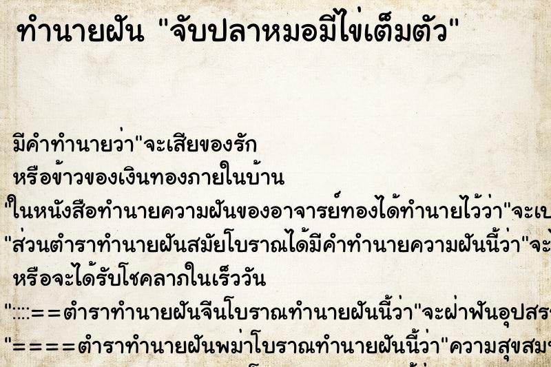 ทำนายฝัน จับปลาหมอมีไข่เต็มตัว ทำนายฝัน จับปลาหมอมีไข่เต็มตัว
