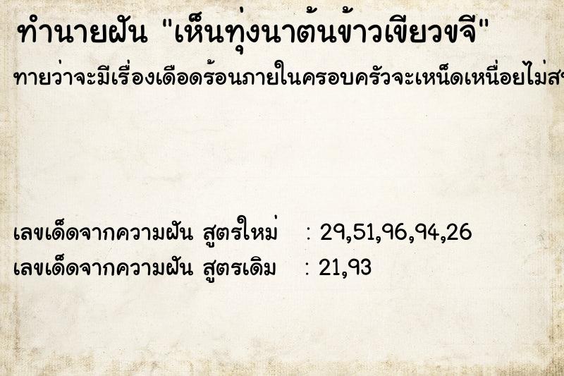 ทำนายฝันทำนายฝันเห็นทุ่งนาต้นข้าวเขียวขจี