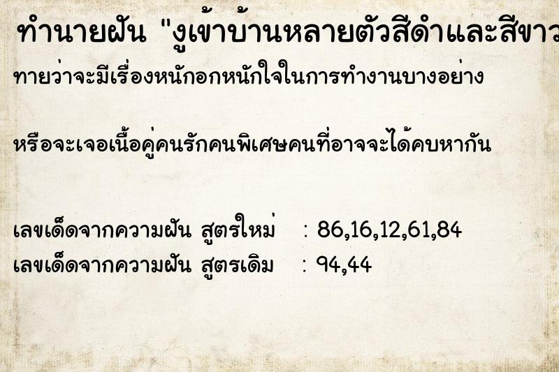 ทำนายฝันงูเข้าบ้านหลายตัวสีดำและสีขาว ทำนายฝันทำนายฝันงูเข้าบ้านหลายตัวสีดำและสีขาว