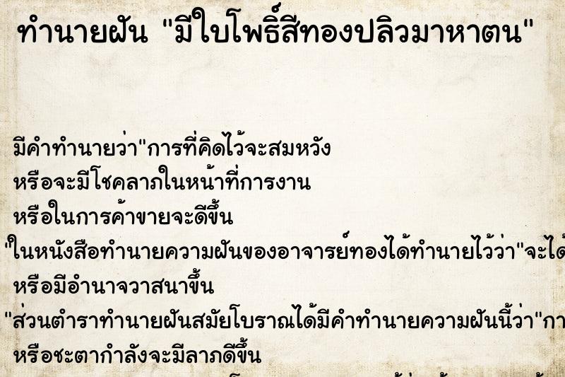 ทำนายฝันมีใบโพธิ์สีทองปลิวมาหาตน ทำนายฝันทำนายฝันมีใบโพธิ์สีทองปลิวมาหาตน