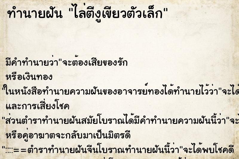 ทำนายฝัน ไล่ตีงูเขียวตัวเล็ก ทำนายฝัน ไล่ตีงูเขียวตัวเล็ก