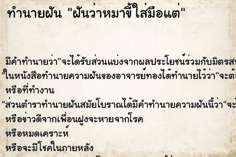 ทำนายฝัน ฝันว่าหมาขี้ใส่มือแต่ ทำนายฝัน ฝันว่าหมาขี้ใส่มือแต่
