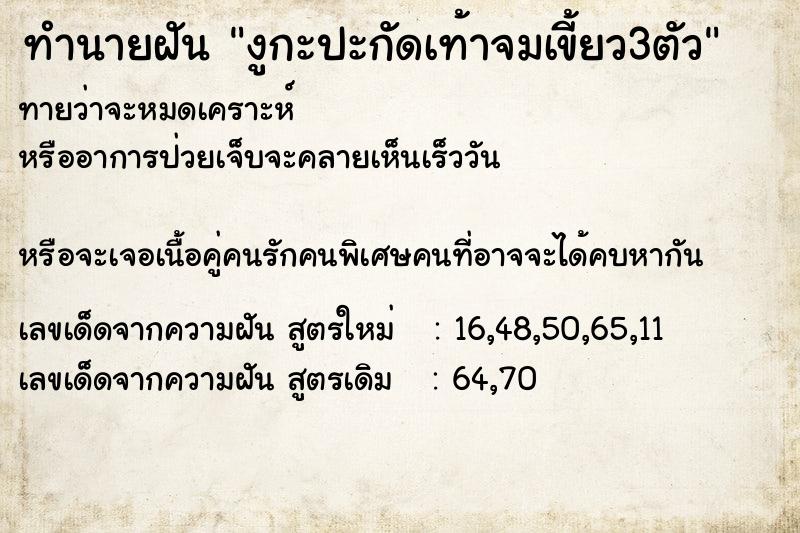 ทำนายฝัน งูกะปะกัดเท้าจมเขี้ยว3ตัว ทำนายฝัน งูกะปะกัดเท้าจมเขี้ยว3ตัว