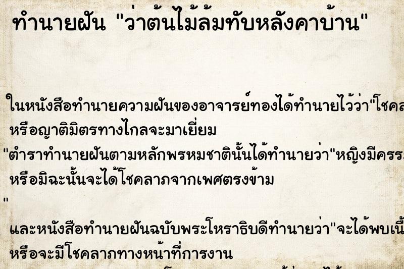 ทำนายฝันว่าต้นไม้ล้มทับหลังคาบ้าน ทำนายฝันทำนายฝันว่าต้นไม้ล้มทับหลังคาบ้าน