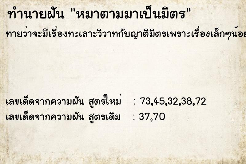 ทำนายฝันทำนายฝันหมาตามมาเป็นมิตร
