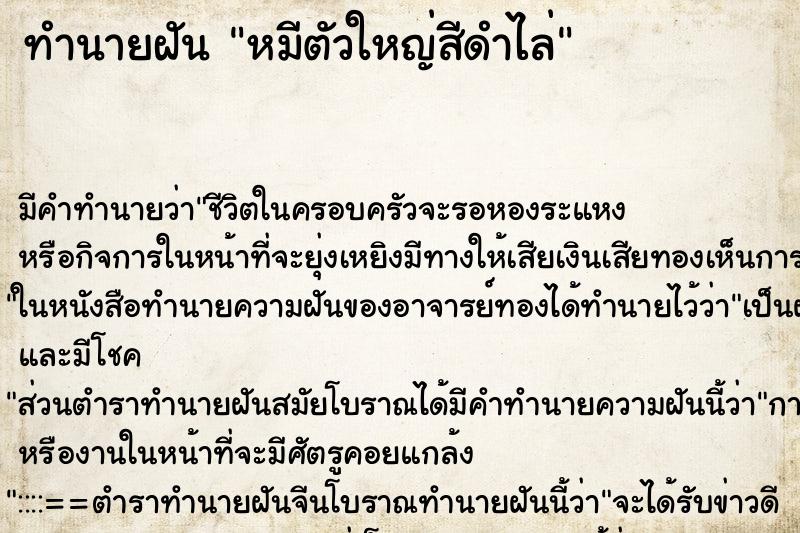 ทำนายฝัน หมีตัวใหญ่สีดำไล่ ทำนายฝัน หมีตัวใหญ่สีดำไล่