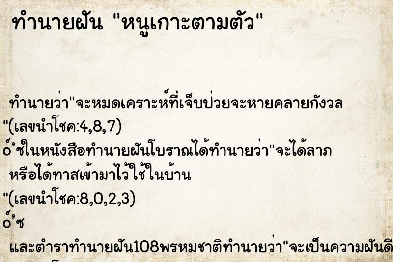 ทำนายฝัน หนูเกาะตามตัว ทำนายฝัน หนูเกาะตามตัว