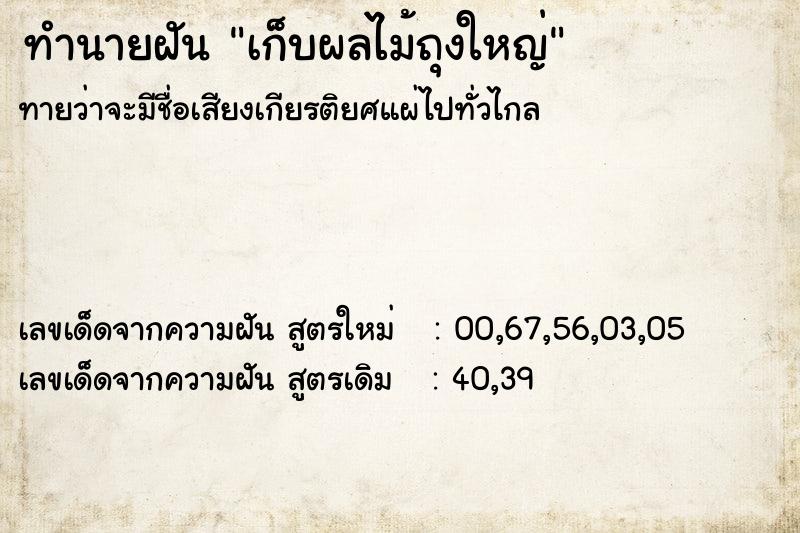 ทำนายฝันเก็บผลไม้ถุงใหญ่ ทำนายฝันทำนายฝันเก็บผลไม้ถุงใหญ่