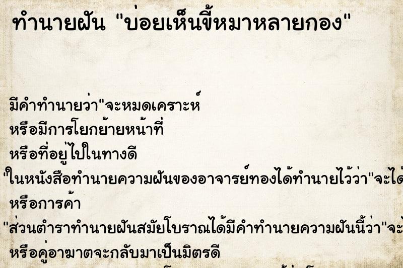 ทำนายฝันทำนายฝันบ่อยเห็นขี้หมาหลายกอง