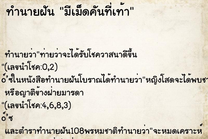ทำนายฝันมีเม็ดคันที่เท้า ทำนายฝันทำนายฝันมีเม็ดคันที่เท้า
