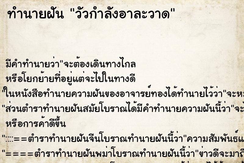 ทำนายฝัน วัวกำลังอาละวาด