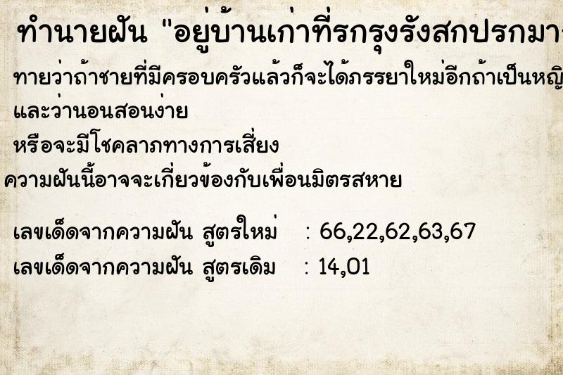 ทำนายฝัน อยู่บ้านเก่าที่รกรุงรังสกปรกมาก ทำนายฝัน อยู่บ้านเก่าที่รกรุงรังสกปรกมาก