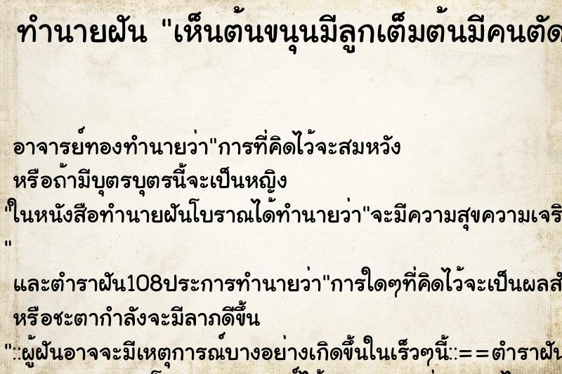 ทำนายฝันทำนายฝันเห็นต้นขนุนมีลูกเต็มต้นมีคนตัดลูกขนุน
