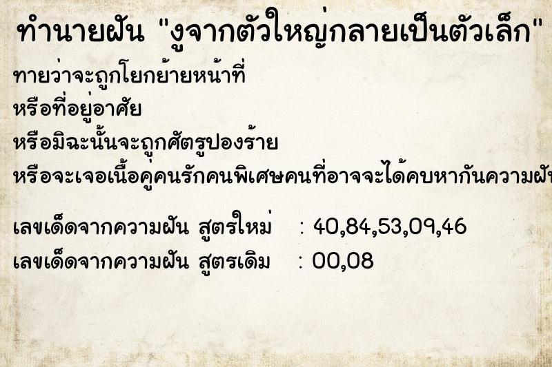 ทำนายฝันทำนายฝันงูจากตัวใหญ่กลายเป็นตัวเล็ก