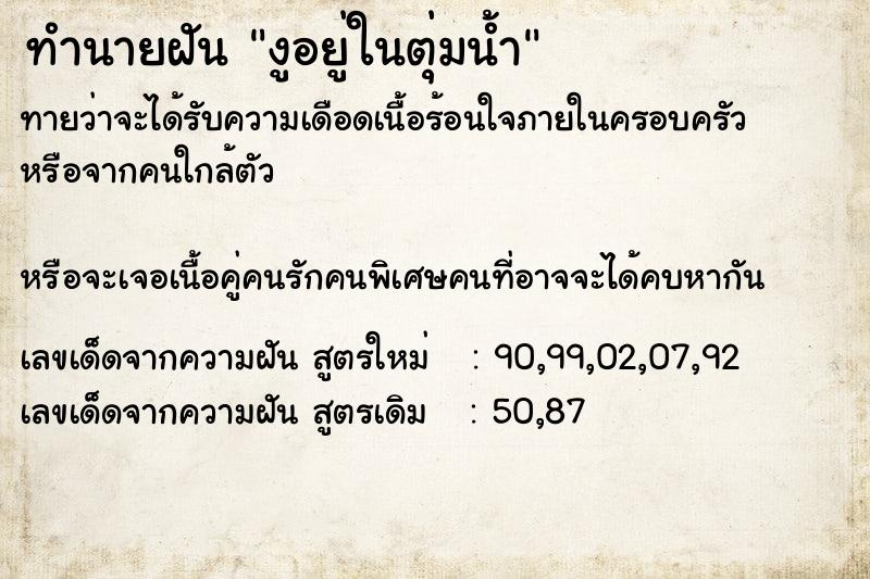 ทำนายฝันงูอยู่ในตุ่มน้ำ ทำนายฝันทำนายฝันงูอยู่ในตุ่มน้ำ