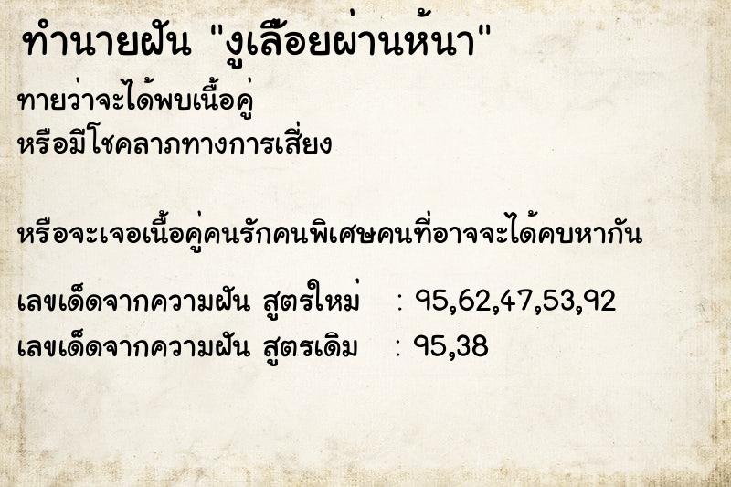 ทำนายฝันงูเลืัอยผ่านห้นา ทำนายฝันทำนายฝันงูเลืัอยผ่านห้นา