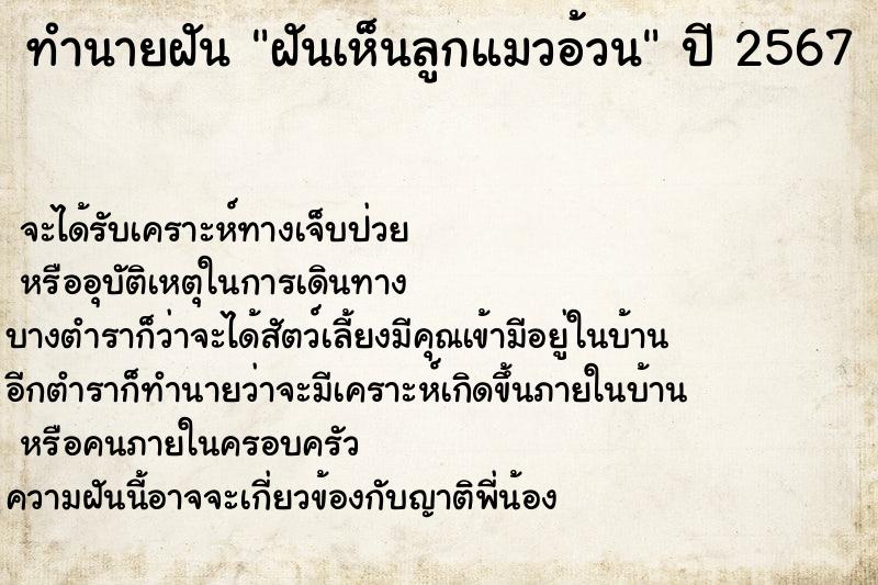 ทำนายฝันฝันเห็นลูกแมวอ้วน ทำนายฝันทำนายฝันฝันเห็นลูกแมวอ้วน