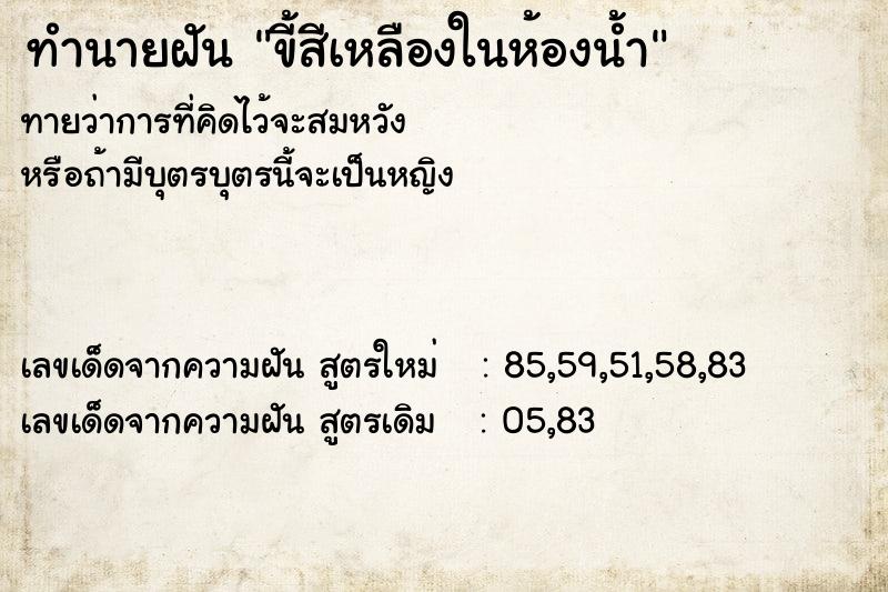 ทำนายฝันขี้สีเหลืองในห้องน้ำ ทำนายฝันทำนายฝันขี้สีเหลืองในห้องน้ำ