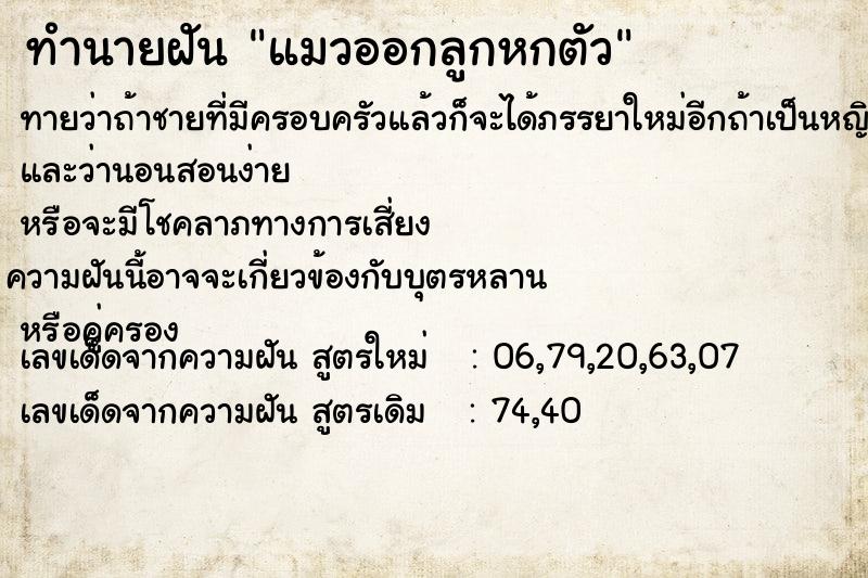 ทำนายฝัน แมวออกลูกหกตัว