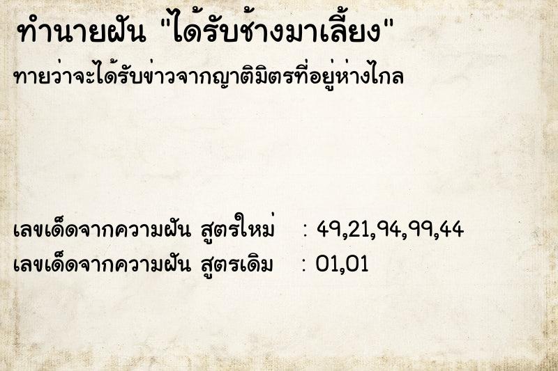 ทำนายฝันทำนายฝันได้รับช้างมาเลี้ยง