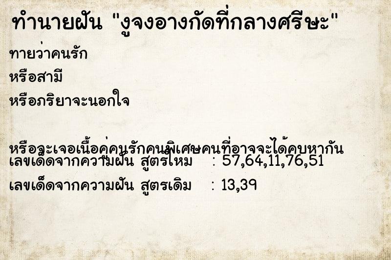 ทำนายฝันทำนายฝันงูจงอางกัดที่กลางศรีษะ