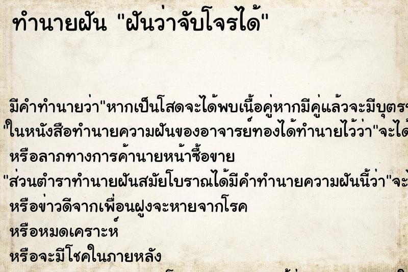 ทำนายฝัน ฝันว่าจับโจรได้ ทำนายฝัน ฝันว่าจับโจรได้