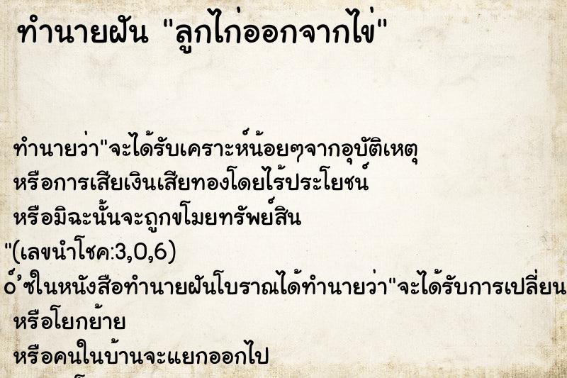ทำนายฝันลูกไก่ออกจากไข่ ทำนายฝันทำนายฝันลูกไก่ออกจากไข่