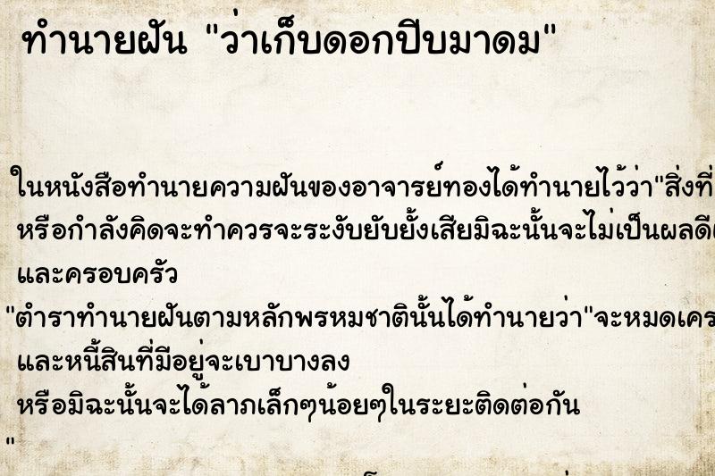 ทำนายฝันทำนายฝันว่าเก็บดอกปีบมาดม
