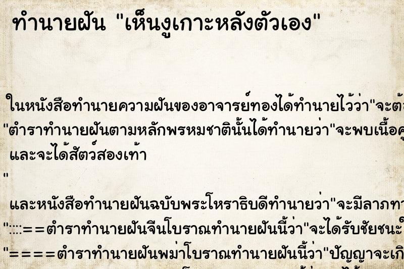 ทำนายฝัน เห็นงูเกาะหลังตัวเอง ทำนายฝัน เห็นงูเกาะหลังตัวเอง