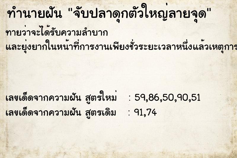 ทำนายฝันทำนายฝันจับปลาดุกตัวใหญ่ลายจุด