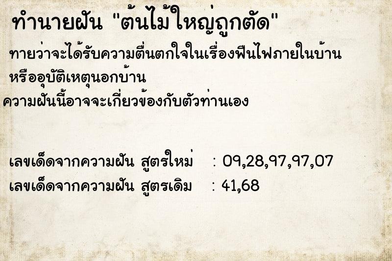 ทำนายฝันต้นไม้ใหญ่ถูกตัด ทำนายฝันทำนายฝันต้นไม้ใหญ่ถูกตัด