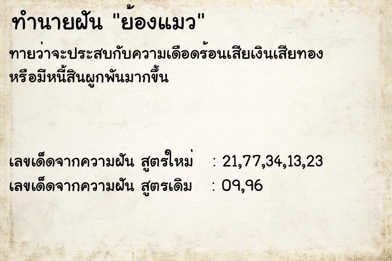 ทำนายฝันย้องแมว ทำนายฝันทำนายฝันย้องแมว