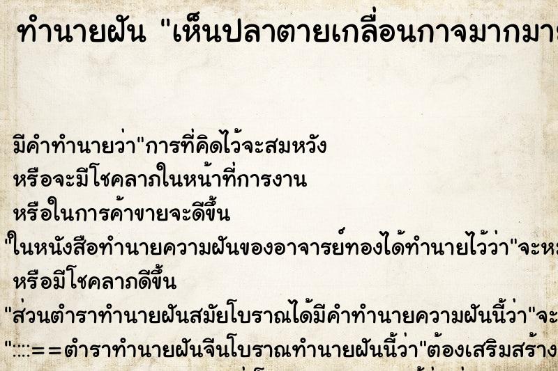 ทำนายฝันเห็นปลาตายเกลื่อนกาจมากมาย ทำนายฝันทำนายฝันเห็นปลาตายเกลื่อนกาจมากมาย