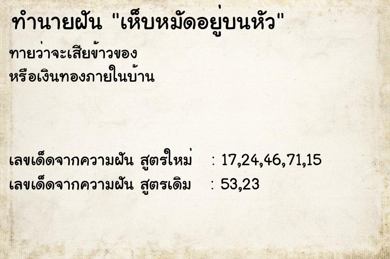 ทำนายฝันเห็บหมัดอยู่บนหัว ทำนายฝันทำนายฝันเห็บหมัดอยู่บนหัว