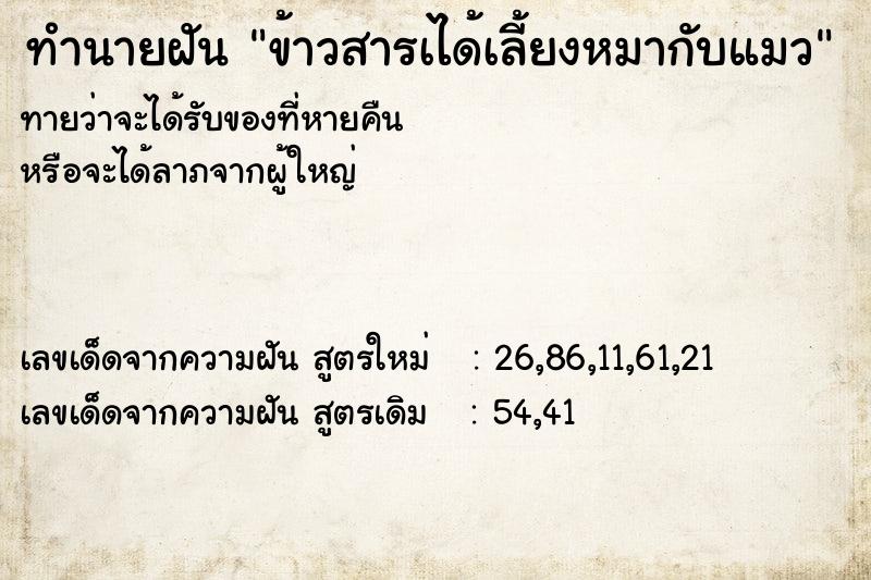 ทำนายฝันข้าวสารเได้เลี้ยงหมากับแมว ทำนายฝันทำนายฝันข้าวสารเได้เลี้ยงหมากับแมว