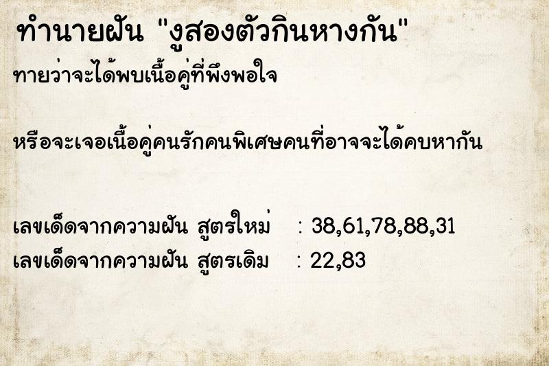 ทำนายฝันงูสองตัวกินหางกัน ทำนายฝันทำนายฝันงูสองตัวกินหางกัน