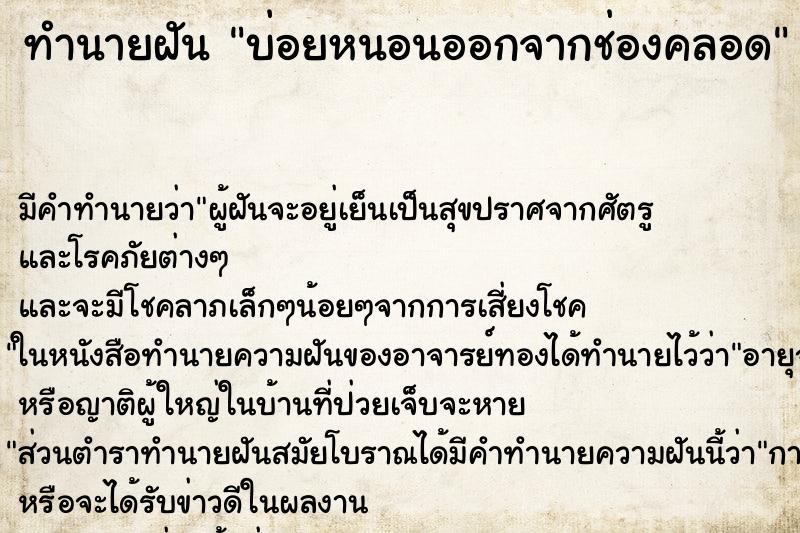 ทำนายฝันบ่อยหนอนออกจากช่องคลอด ทำนายฝันทำนายฝันบ่อยหนอนออกจากช่องคลอด