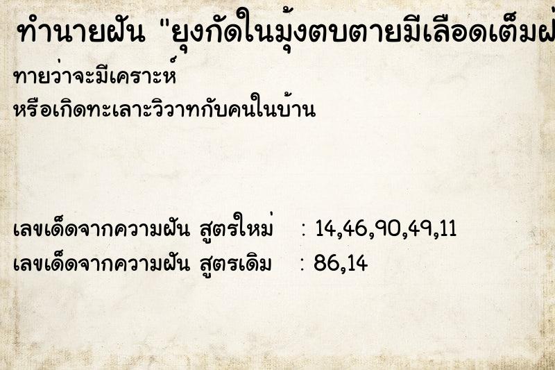 ทำนายฝันทำนายฝันยุงกัดในมุ้งตบตายมีเลือดเต็มฝ่ามือ