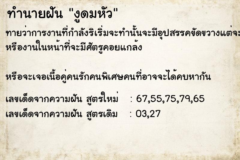 ทำนายฝันงูดมหัว ทำนายฝันทำนายฝันงูดมหัว