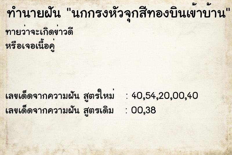 ทำนายฝันนกกรงหัวจุกสีทองบินเข้าบ้าน ทำนายฝันทำนายฝันนกกรงหัวจุกสีทองบินเข้าบ้าน