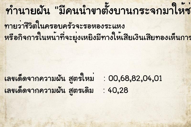 ทำนายฝัน มีคนนำขาตั้งบานกระจกมาให้ซ่อม ทำนายฝัน มีคนนำขาตั้งบานกระจกมาให้ซ่อม
