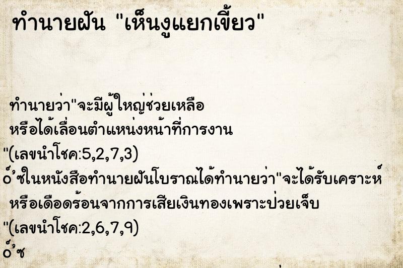 ทำนายฝันเห็นงูแยกเขี้ยว ทำนายฝันทำนายฝันเห็นงูแยกเขี้ยว
