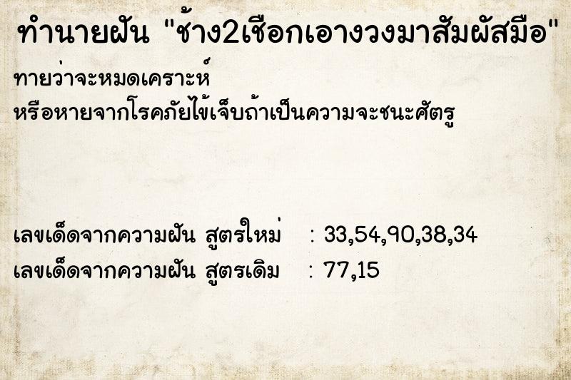 ทำนายฝัน ช้าง2เชือกเอางวงมาสัมผัสมือ ทำนายฝัน ช้าง2เชือกเอางวงมาสัมผัสมือ