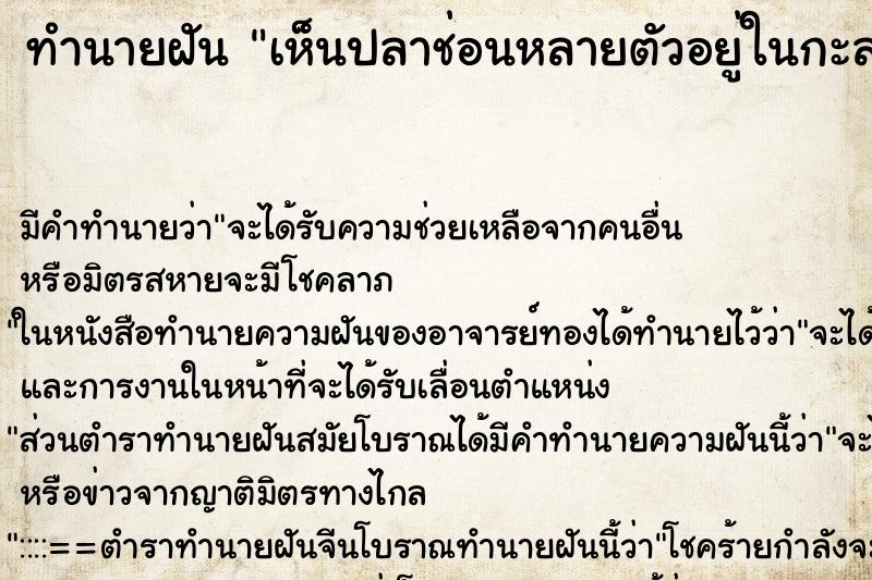 ทำนายฝัน เห็นปลาช่อนหลายตัวอยู่ในกะละมัง ตำราโบราณ แม่นที่สุดในโลก