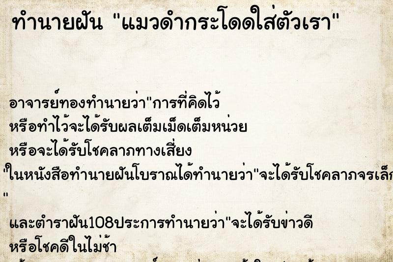 ทำนายฝัน แมวดำกระโดดใส่ตัวเรา ทำนายฝัน แมวดำกระโดดใส่ตัวเรา
