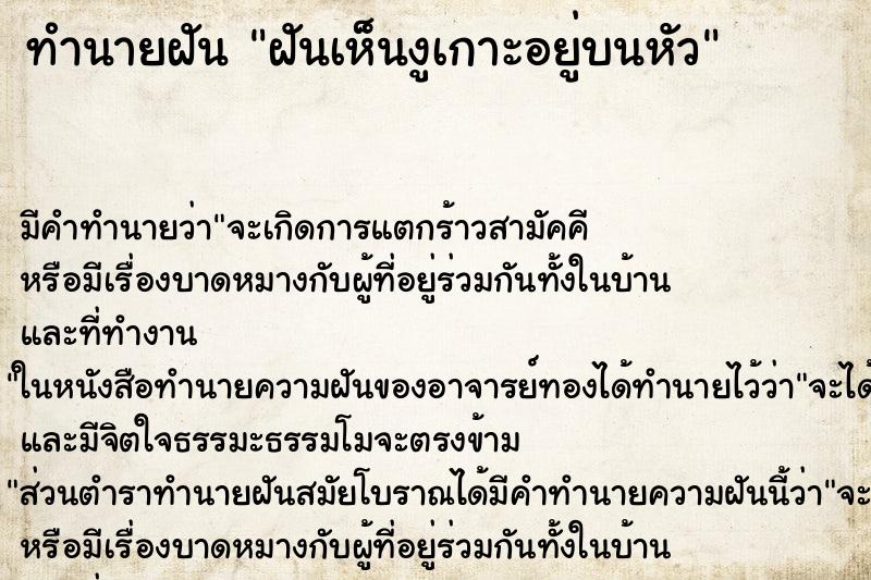 ทำนายฝันทำนายฝันฝันเห็นงูเกาะอยู่บนหัว