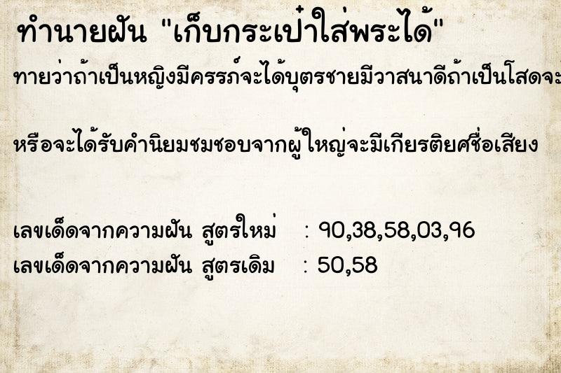 ทำนายฝันทำนายฝันเก็บกระเป๋าใส่พระได้