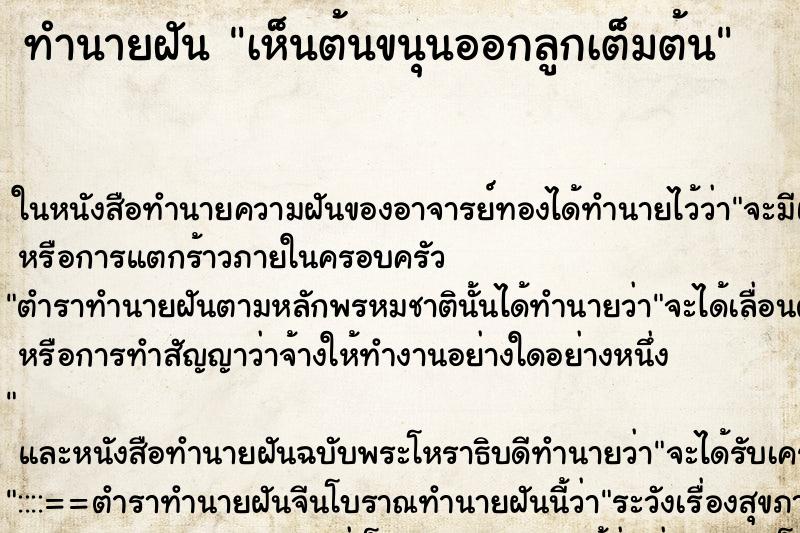 ทำนายฝัน เห็นต้นขนุนออกลูกเต็มต้น