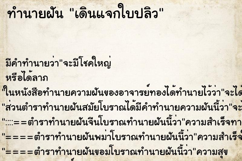 ทำนายฝัน เดินแจกใบปลิว ตำราโบราณ แม่นที่สุดในโลก