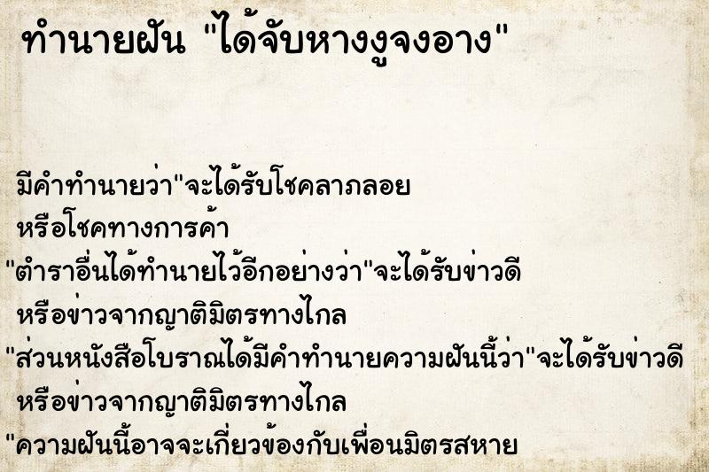 ทำนายฝันได้จับหางงูจงอาง ทำนายฝันทำนายฝันได้จับหางงูจงอาง